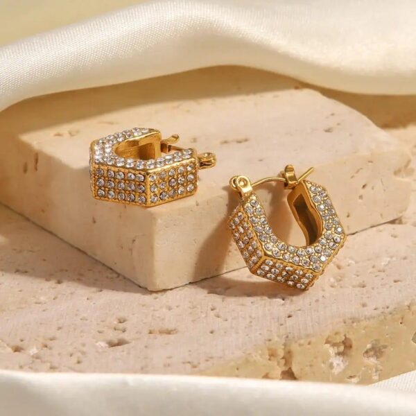 Zircona Cubic Hoops – Elegant Gold-Plated Earrings with Zircon Stones - Image 4